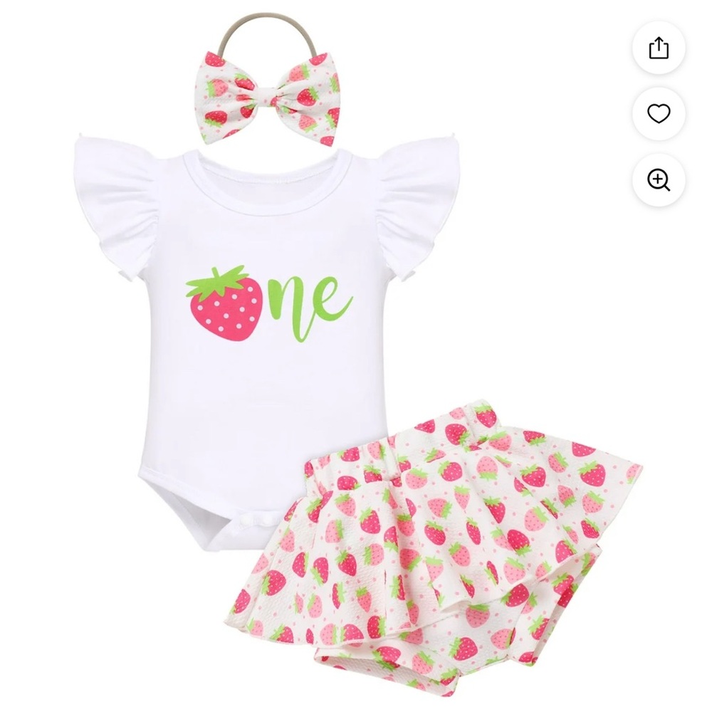 NWT Girls First Birthday ONE Strawberry Set BOW Sz 90 3T